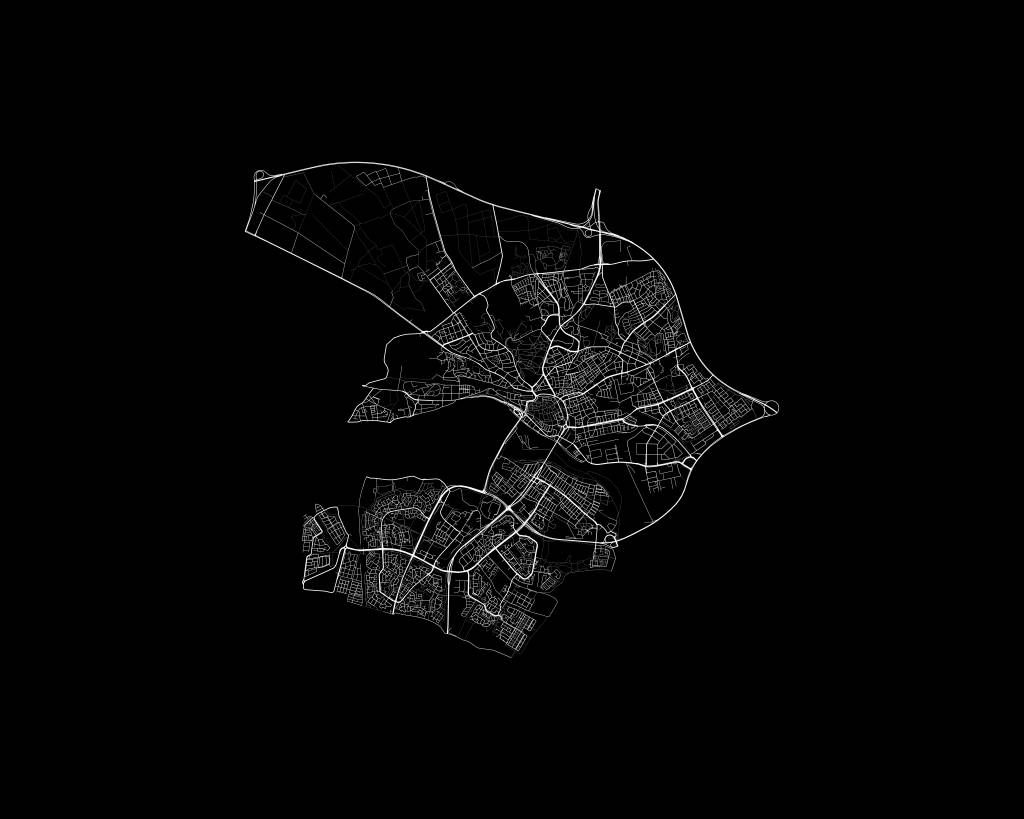 Plattegrond van Arnhem, zwart