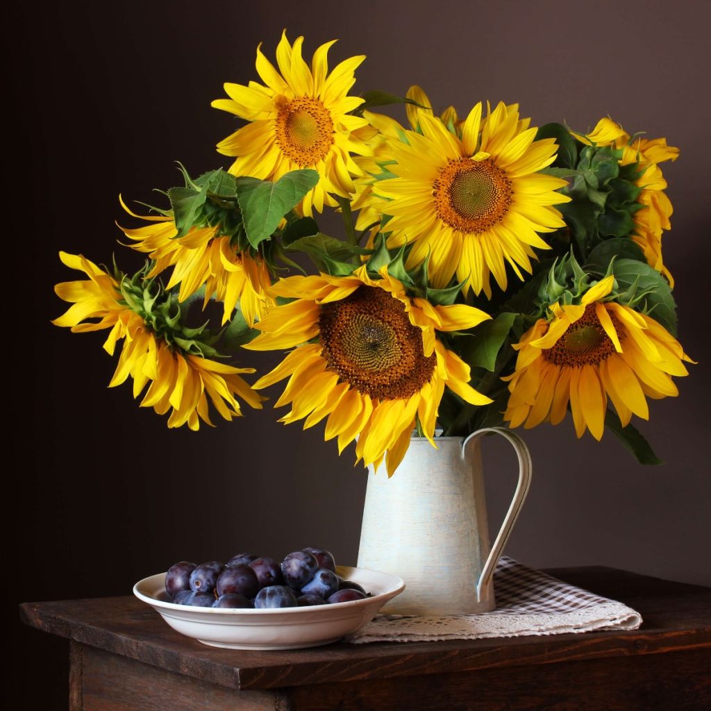 Zonnebloemen en bessen