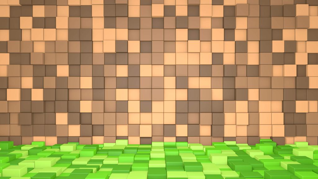 3D Minecraft landschap met bruine blokken