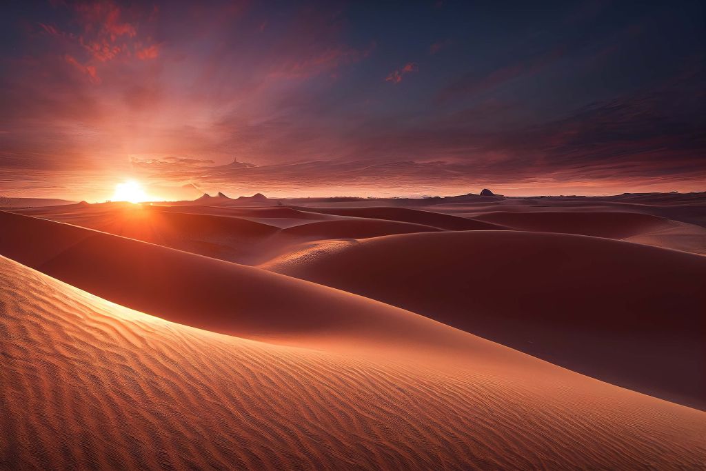 Zandduinen bij zonsondergang