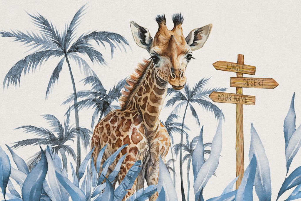 Baby giraffe in de jungle blauw