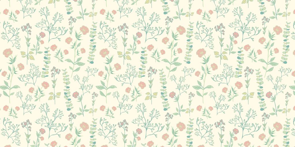 Meadow flowers in light green and pastel pink tones