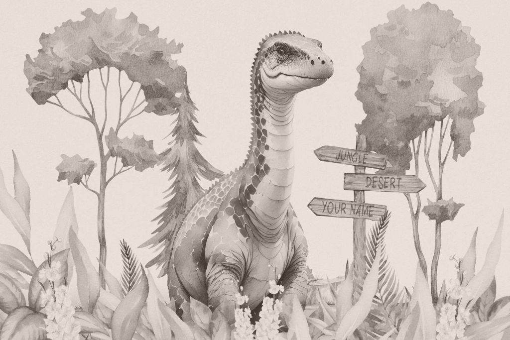 Baby brachiosaurus in de jungle beige